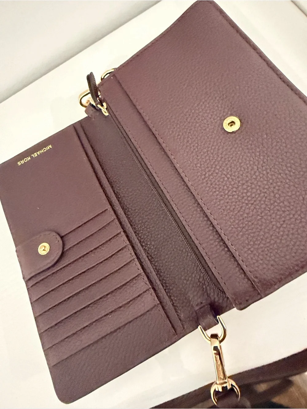 Michael Kors Chocolate Brown Pebbled Leather Crossbody Wallet with Gold MK